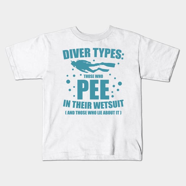 Diver Types Pee Wetsuit Funny Scuba Diving Gift Kids T-Shirt by Mesyo
